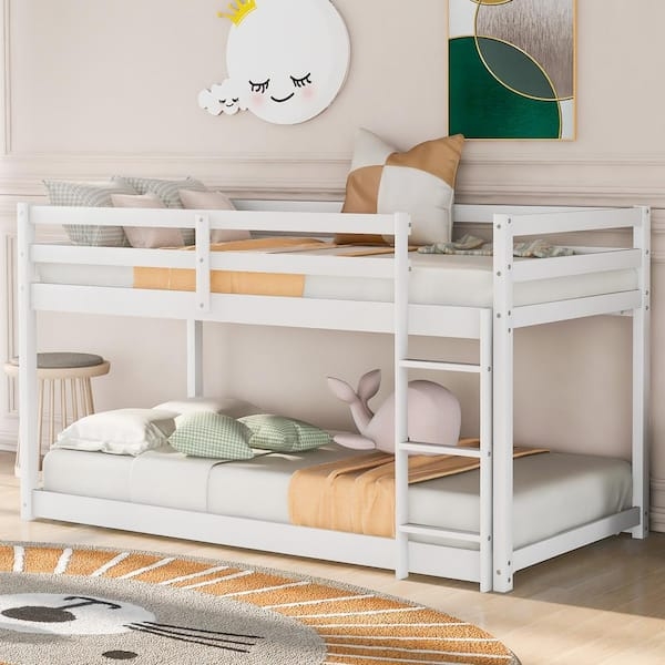Low Profile Bunk Bed White Twin Over Twin Floor Bunk