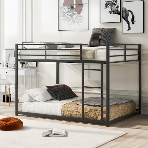 Low Profile Full Over Full Metal Bunk Bed, Matte Black