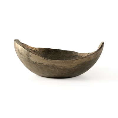 Low Profile Serving Bowl, Hammered Silver Metal with Flared Rim Design