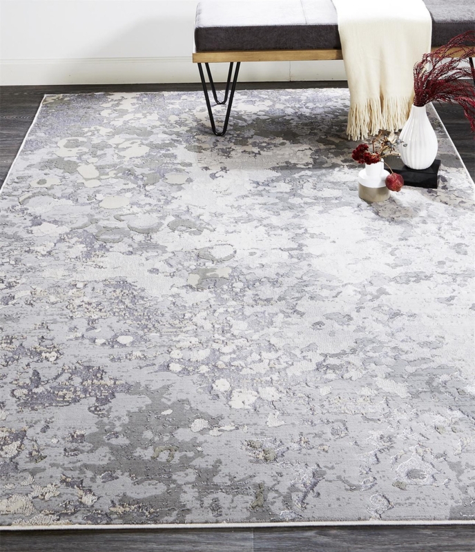 Marbled Area Rug, Abstract Watercolor Design. Low Pile.