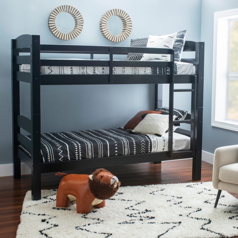 Matte Black Bunk Bed, Built-in Ladder & Slatted Rails