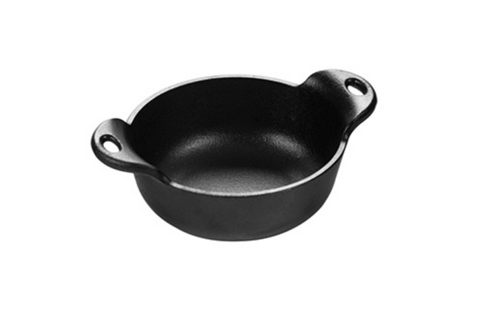 Matte Black Kitchen Prep Bowl, Mini Cast Iron, Side Handles, Flared Rim
