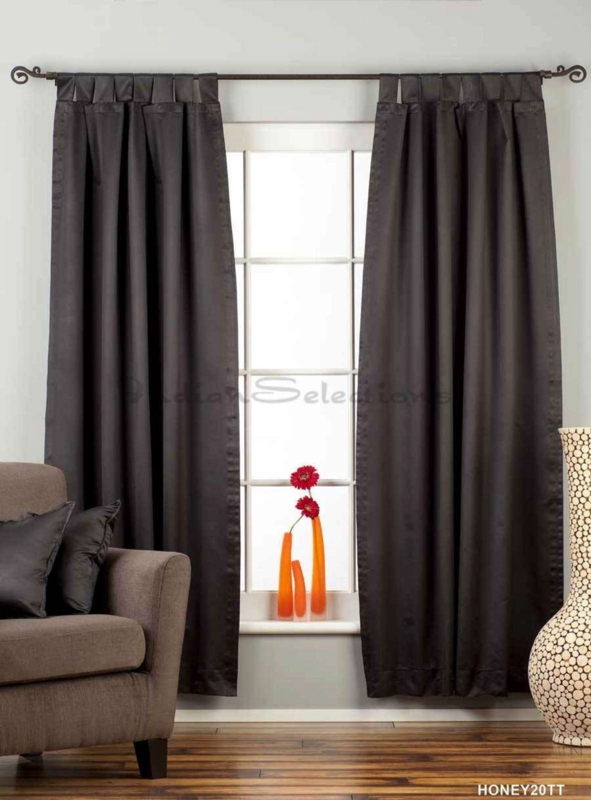 Matte Black Tab Top Curtain Panel, Solid Blackout Lining, Modern