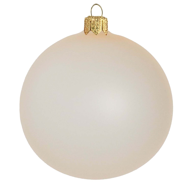 Matte Cream Glass Christmas Ornament Gold Cap