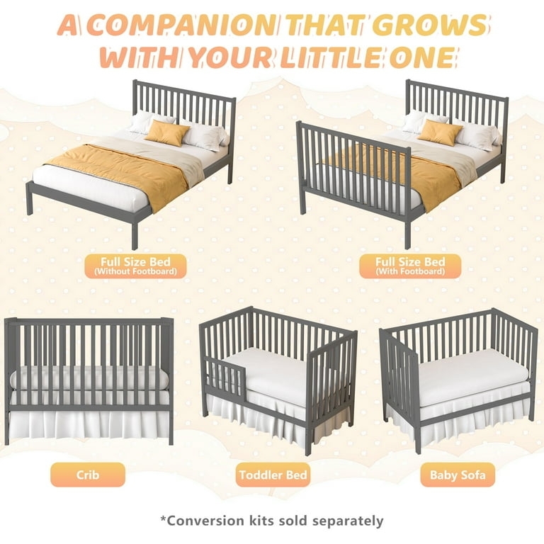 Matte Gray Baby Crib with Solid Side Panels