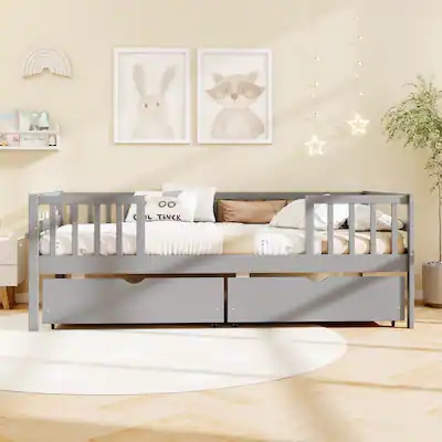Matte Gray Twin Bed featuring Integrated Shelving and Underbed Storage