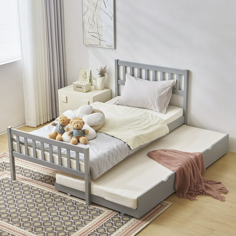 Matte Gray Twin Bunk Bed with Pull-Out Trundle