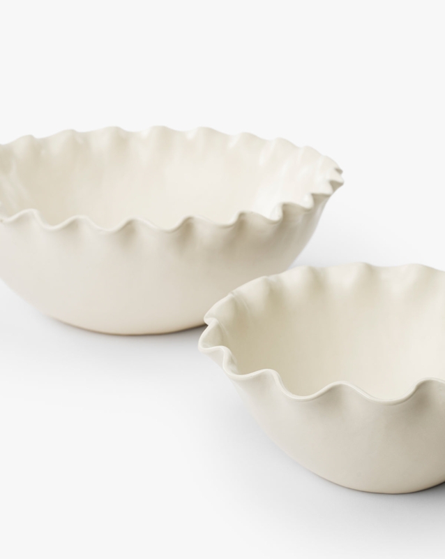 Matte White Serving Bowls with Organic Rim and Nested Design