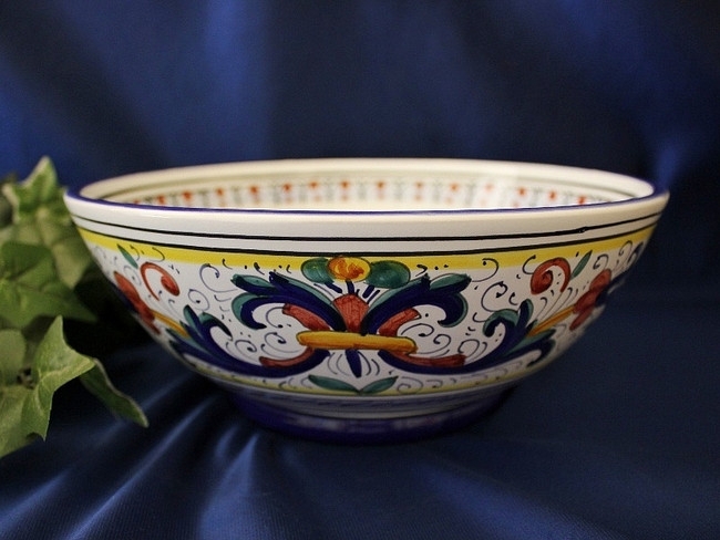 Mediterranean Serving Bowl featuring Intricate Blue Deruta Scrollwork