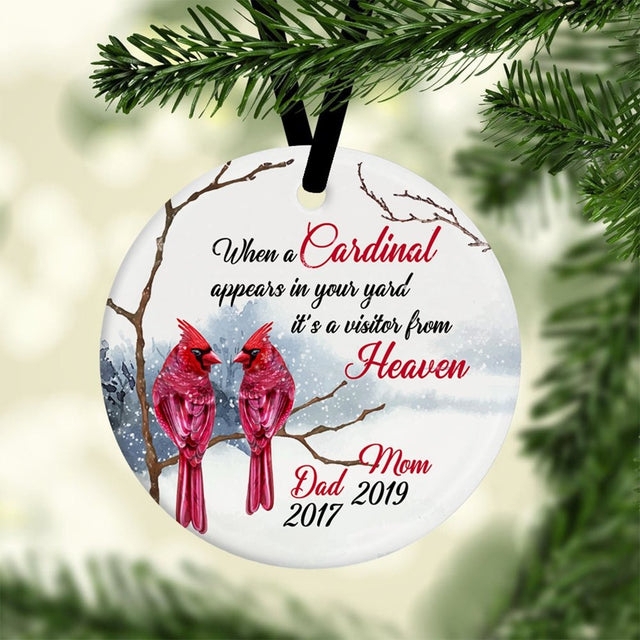 Memorial Cardinal Christmas Ornament, Two-Sided Graphics on Ceramic Disc
