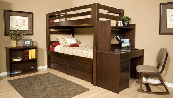 Merlot Finish Bunk Bed Twin Over Twin Caster Wheels Storage Drawers