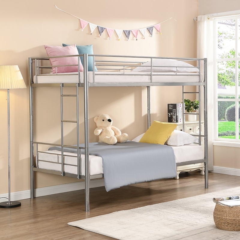 Metal Frame Bunk Bed Twin over Twin Tubular Brushed Finish Ladders