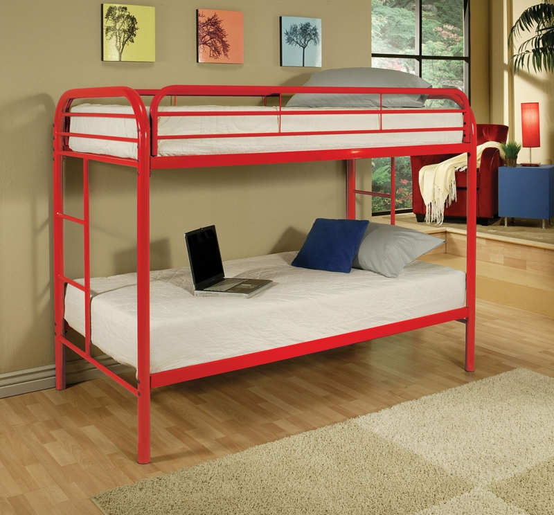 Metal Spindle Bed In Red Finish For Nautical Kids Room