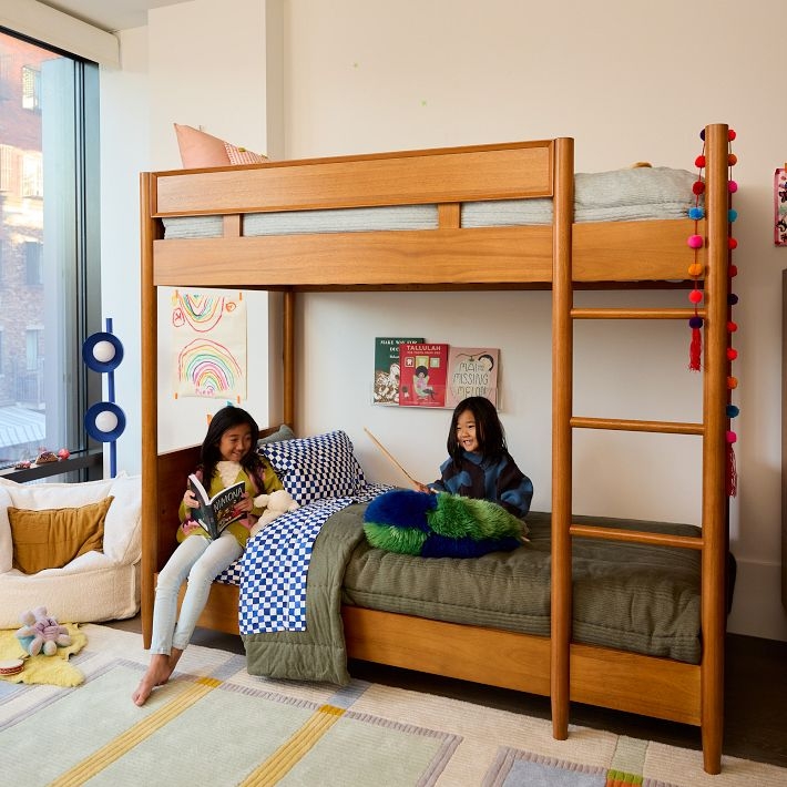 Mid-Century Acorn Wood Bunk Bed with Tapered Legs