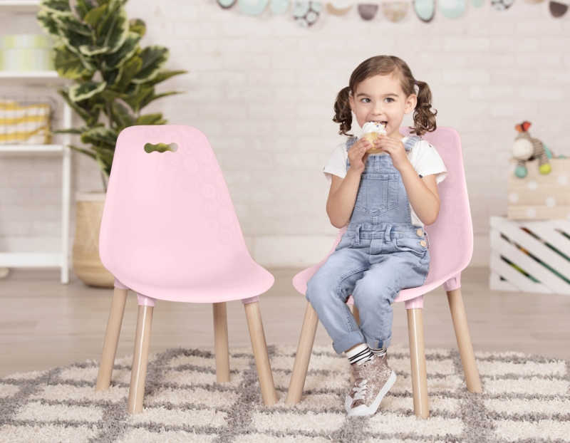 Mid-Century Modern Kids Chair Set in Pastel Pink with Splayed Legs