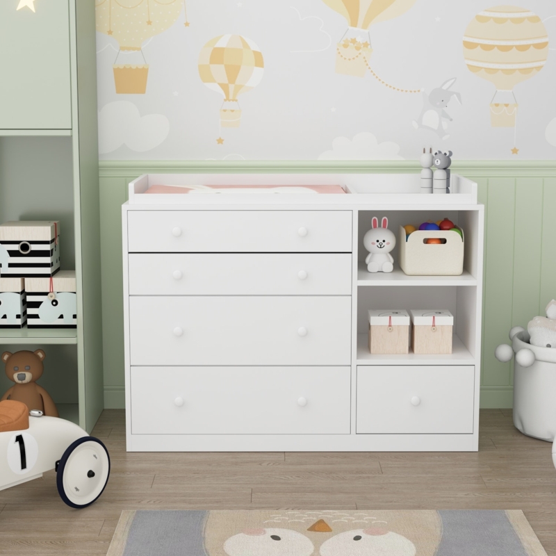 Mid-Century Nursery Storage Solution with Tapered Legs and Gold