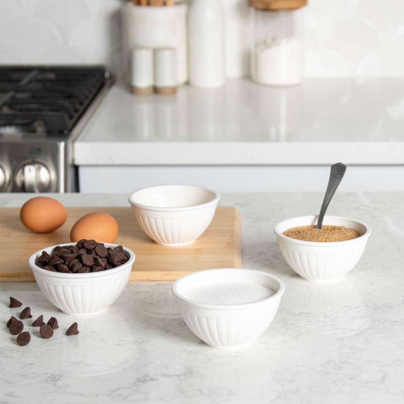 Mini Bowl Set Matte White Stackable Flared Rim, Prep
