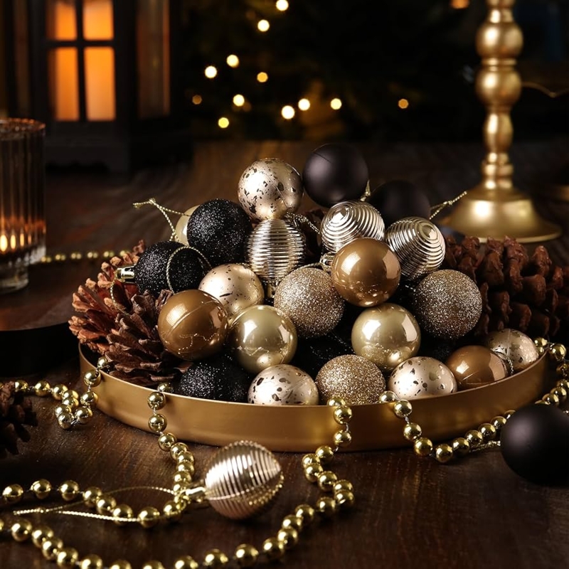 Mini Christmas Ornaments Black Gold White Graphic Patterns (59 chars)