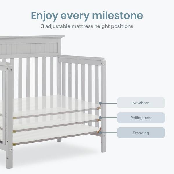 Mini Crib in Pebble Grey Finish with Solid Arched Panels