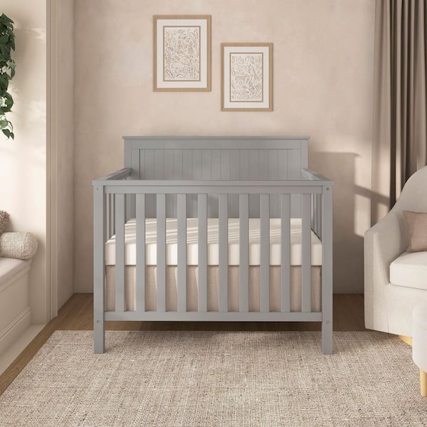 Mini Crib Pebble Gray Slats Arched Top Compact Design