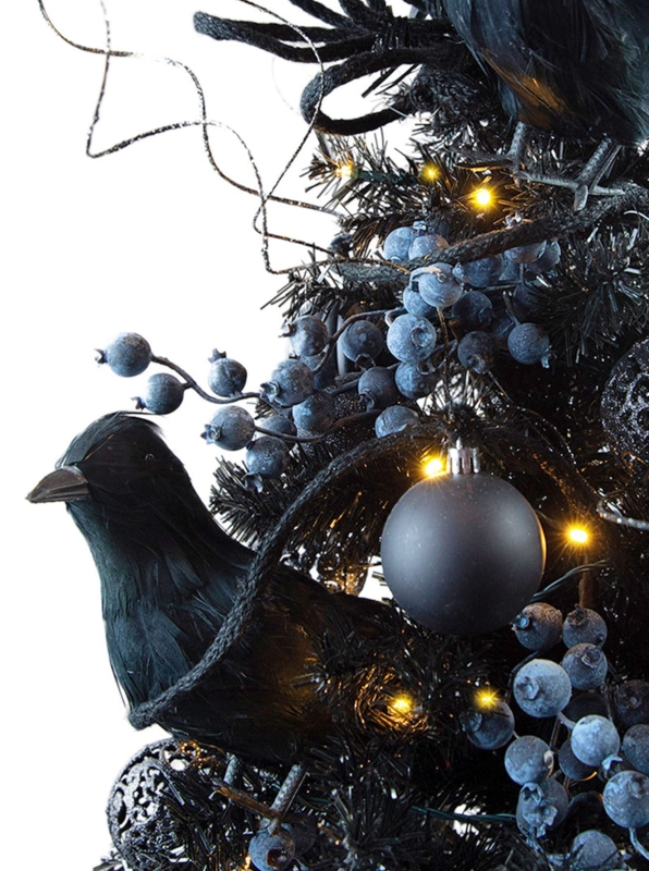 Miniature Artificial Tree Raven Ornaments Gothic Holiday Decor (66 chars)