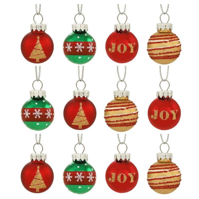 Miniature Glass Ornaments in Classic Red and White with Mixed Finishes