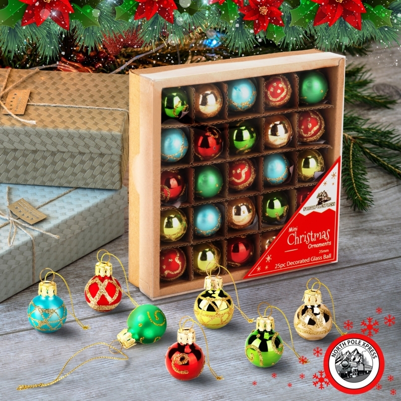 Miniature Vintage Glass Ball Ornaments in Jewel Tones, Boxed Set of 25