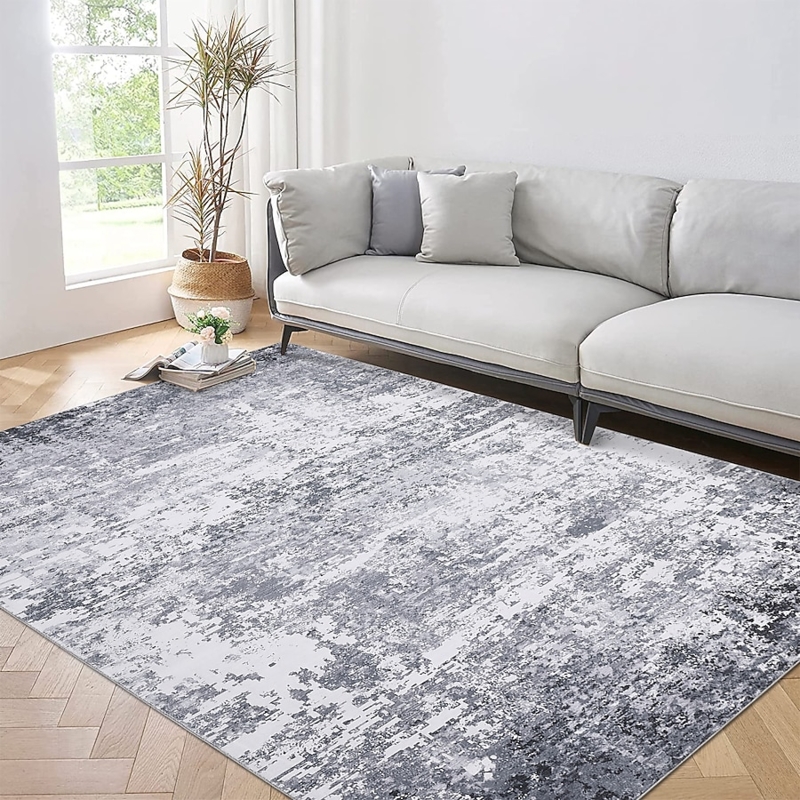Minimalist Area Rug Abstract Cloud Pattern Gray White Monochromatic