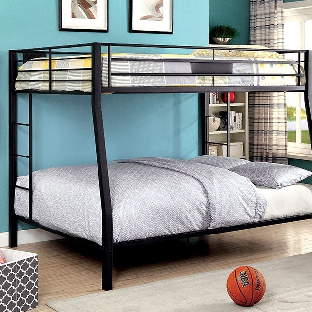 Minimalist Black Metal Bunk Bed with Integrated Side Ladder
