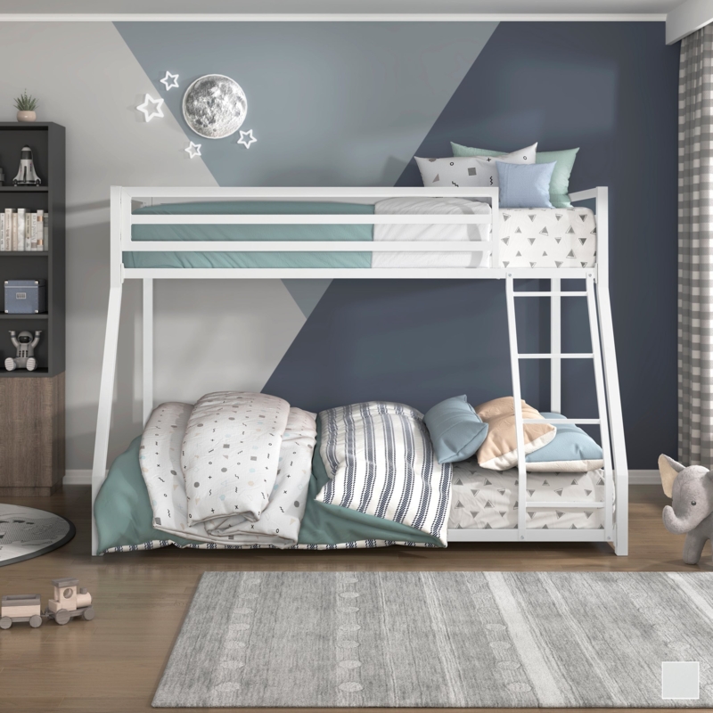 Minimalist Bunk Bed Metal Twin Over Full, Dual Integrated Ladders
