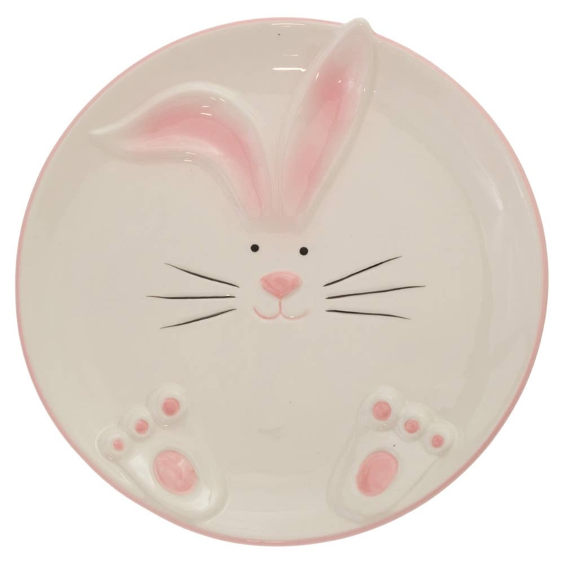 Minimalist Dessert Plate Ceramic Easter Bunny Face Graphic Rimless