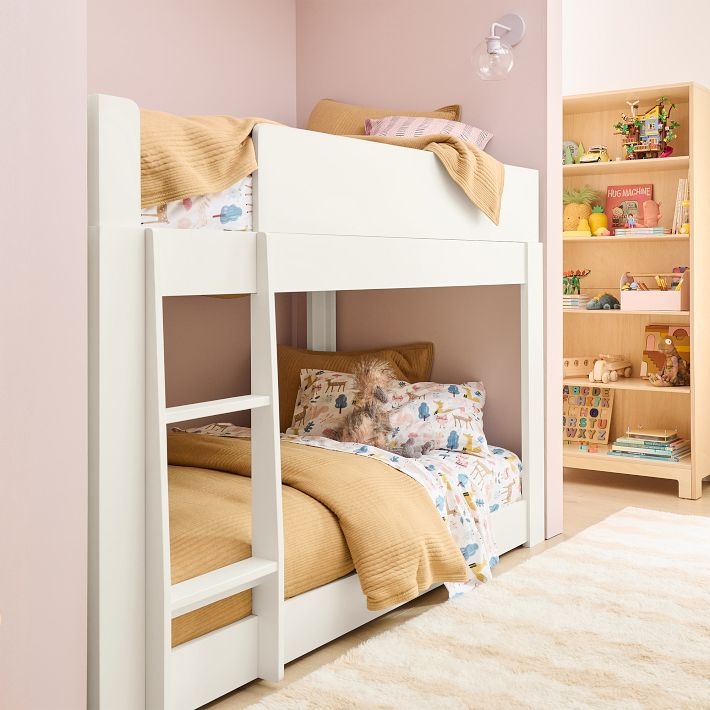 Minimalist Light Wood Bunk Bed with Integrated Ladder Design