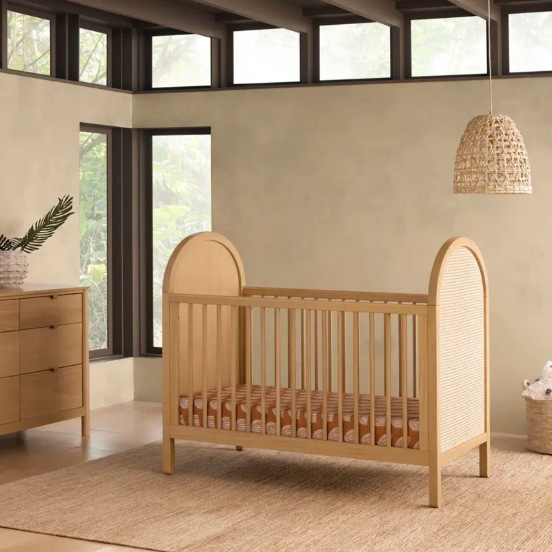 Minimalist Natural Wood Baby Crib with Low Profile Frame