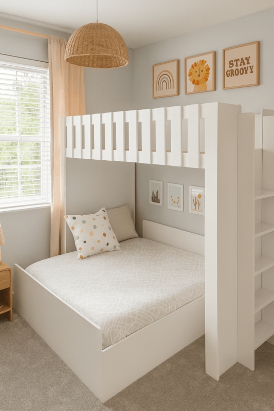 Minimalist Natural Wood Bunk Bed with Integrated Ladder and Slats