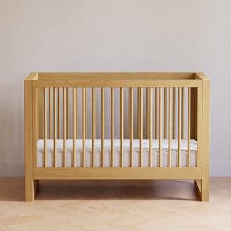 Minimalist Scandi Baby Bed in Natural Wood Spindle Finish