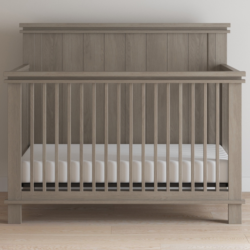 Minimalist Slatted Baby Bed, Cool Gray Matte Finish