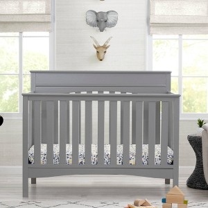 Minimalist Slatted Baby Bed with Solid Gray End Panels