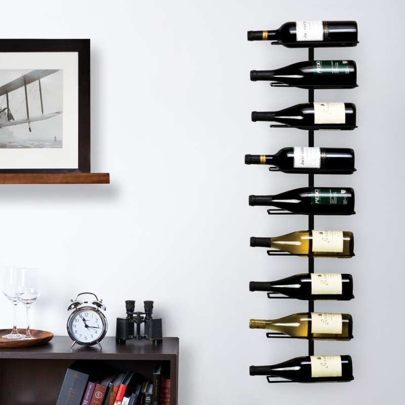 Minimalist Vertical Wine Storage Matte Black Metal Nine Bottle Rack