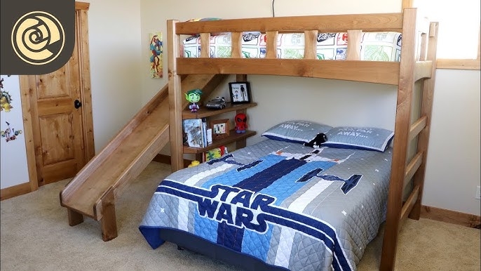 Minimalist White Bunk Bed with Slide & House Storage Nook
