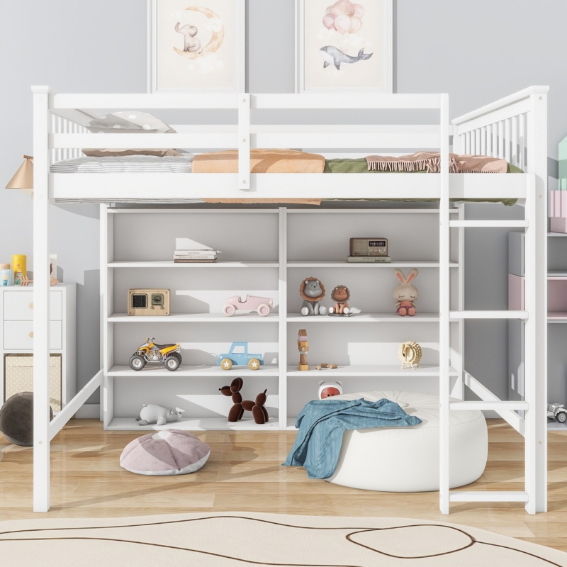 Minimalist White Metal Full Size Loft Frame with Open Wall Design.