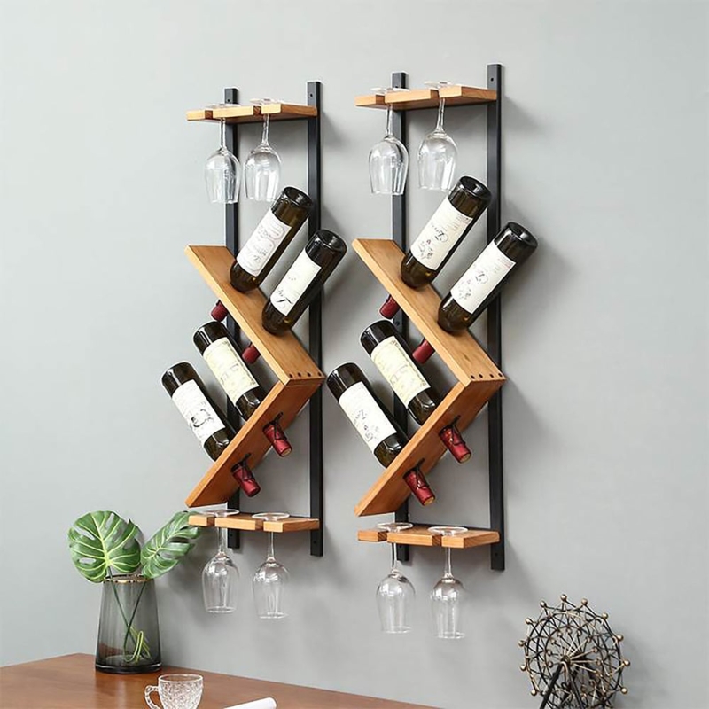 Minimalist Wood Wine Holder with Stemware Rack Horizontal Compact Design