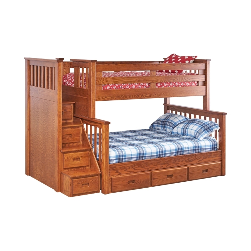 Mission Oak Wood Twin Over Full Bunk Bed with Step Unit
