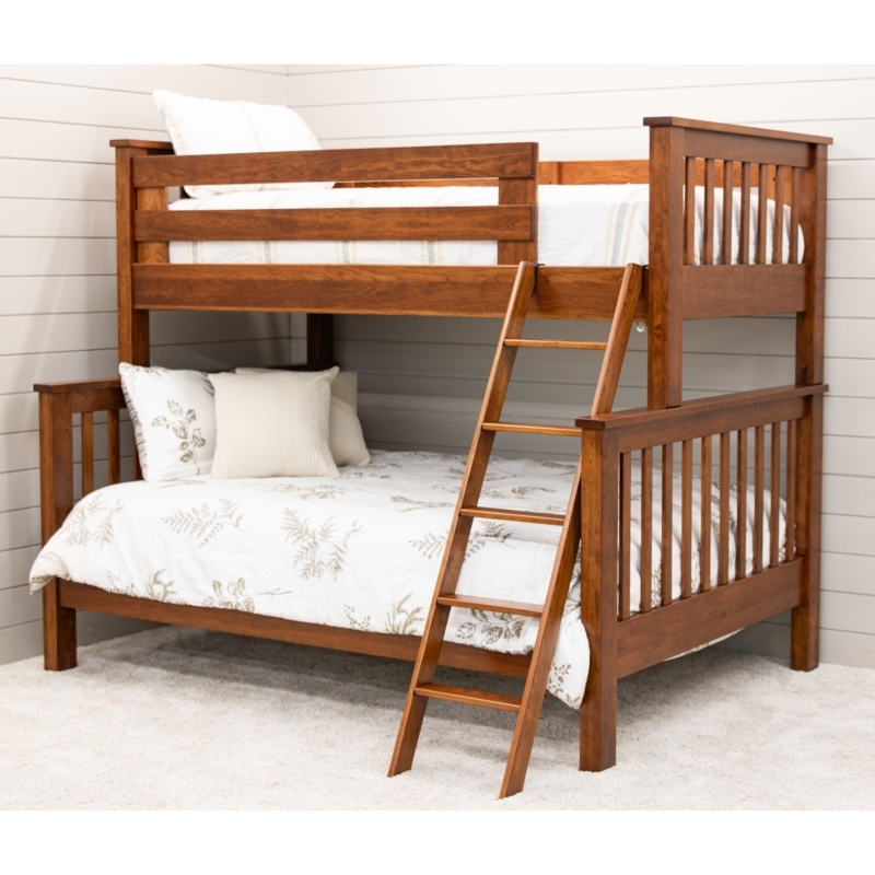 Mission Style Bunk Bed Cherry Finish Twin Over Full With Ladder