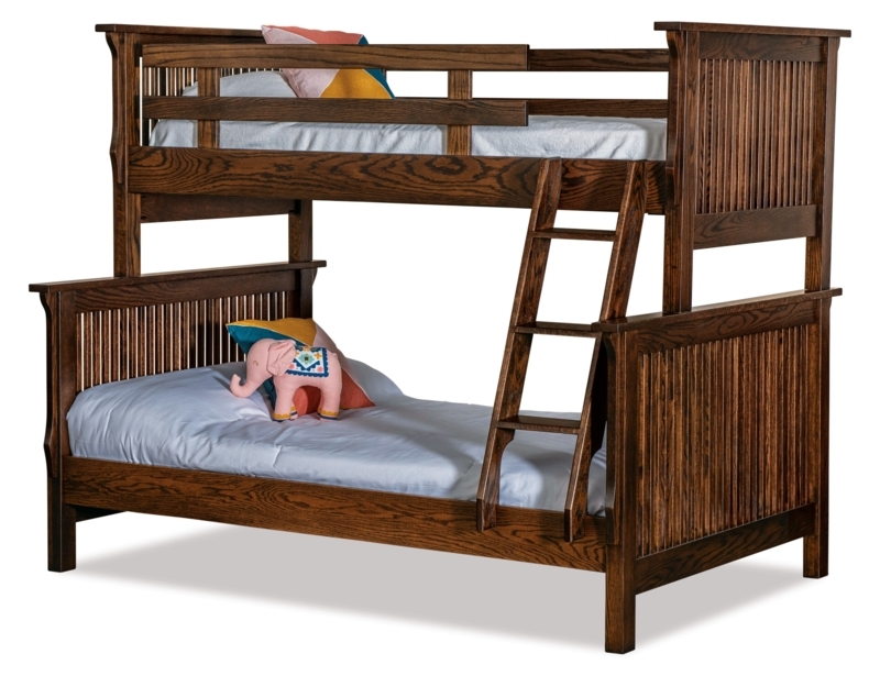 Mission Style Bunk Bed in Dark Wood with Vertical Slat Design