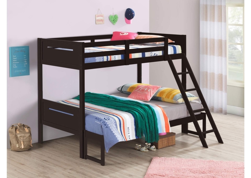 Mission Style Twin Over Full Bunk Bed with Dark Wood Finish