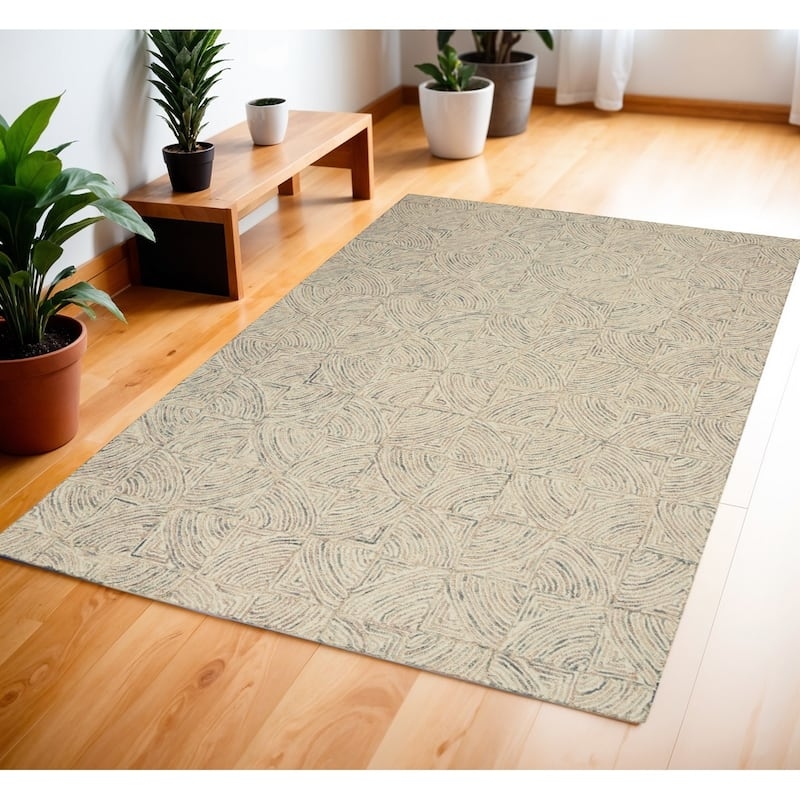 Modern Area Rug Overlapping Circles Geometric Pattern Charcoal Ivory