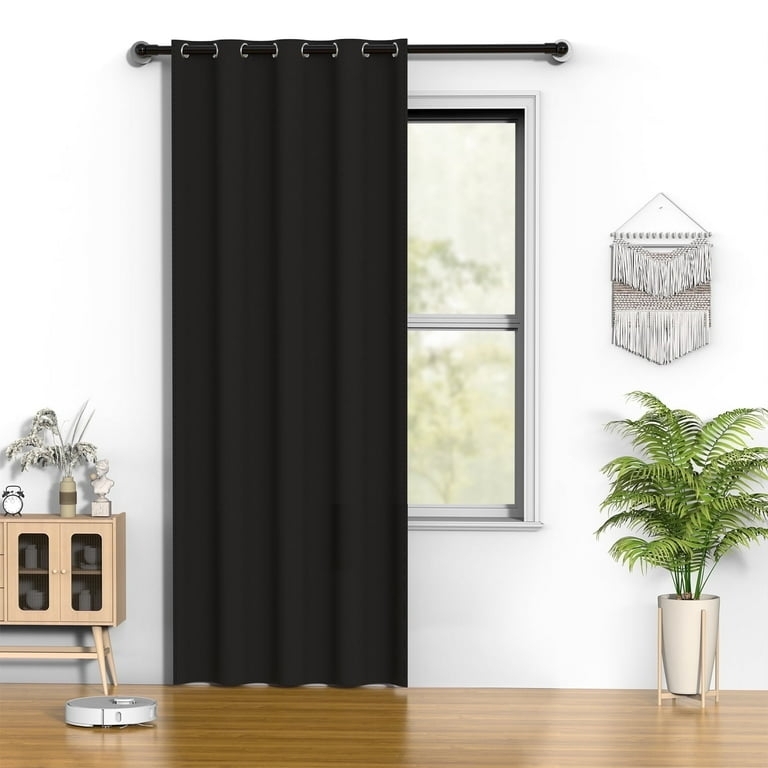Modern Black Grommet Curtain Panel, Solid Blackout Window Drapes