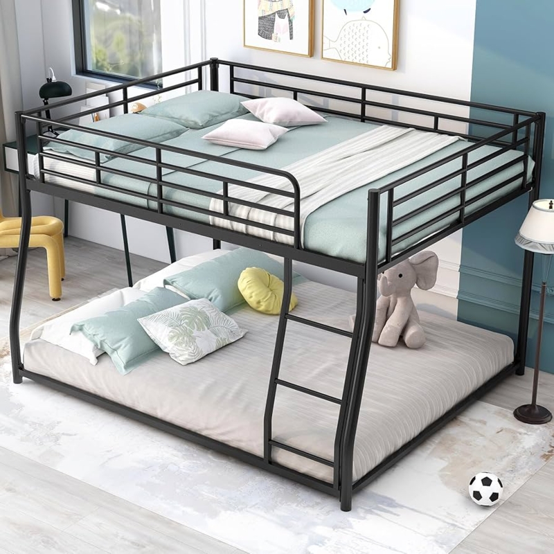 Modern Black Metal Floor Bunk Bed with Low Profile Base
