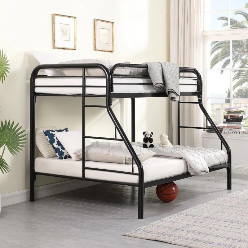 Modern Bunk Bed Metal Twin Over Full, Slat Foundation Tubular Frame