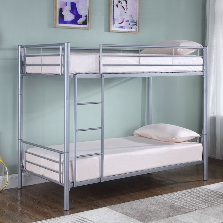 Modern Bunk Bed Twin over Twin Grey Tubular Metal Integrated Ladder